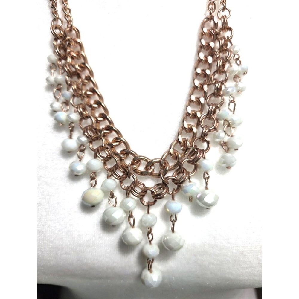 Rose Gold-Tone Layered Chain Necklace White Bead Accents neutral Womens Jewelry